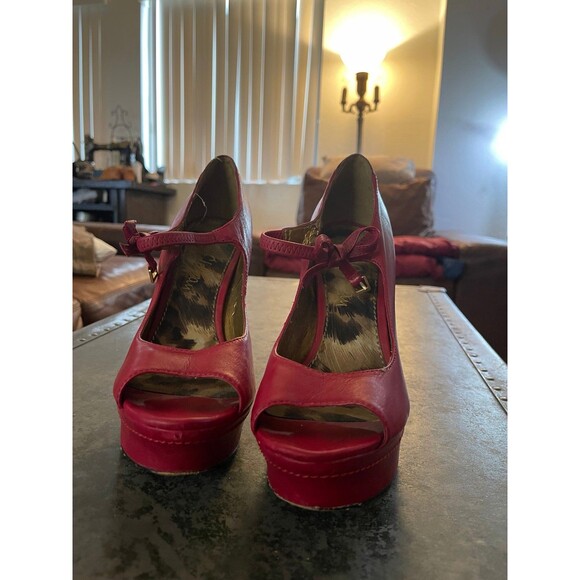 Sam Edleman Red Leather Open Toe High Heel Mary Jane’s in a Size 9 - Picture 2 of 7